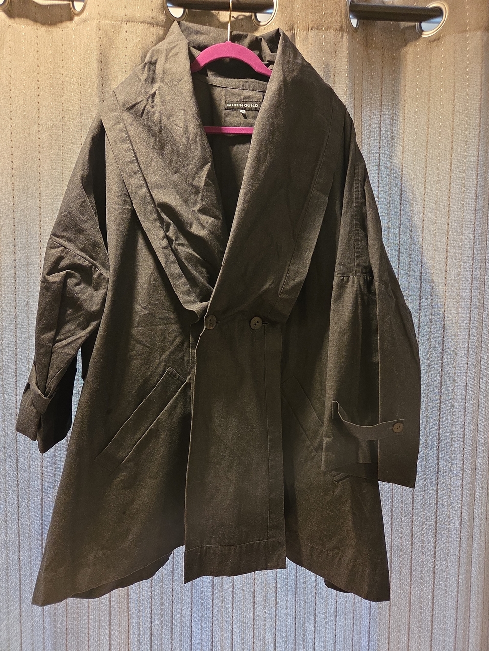 Shirin Guild Grey Oversized Cocoon Raincoat Teflon Coated Cotton England S